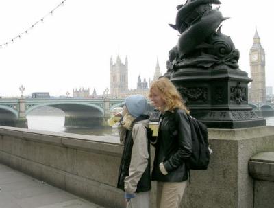 Julie and Diana looking toward Westminster Bridge