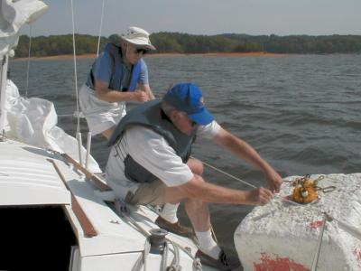 Pulling in the race buoy