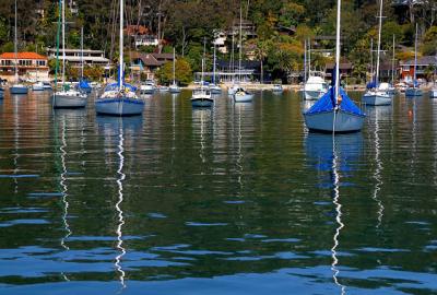 Reflections of boats in Pittwater