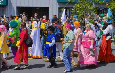 anime characters in cherry blossum parade