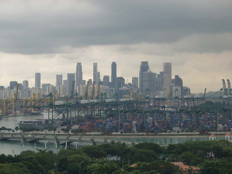 View of Skyscrapers and Container Port from Sentosa