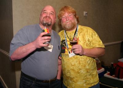 Steve Gale and Dave Pyle enjoy some brew and camaraderie.