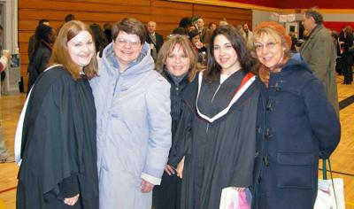 The moms and graduates: me, Mom, Sam, Lila, and Lila's mom.