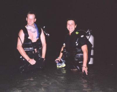 Night diving with cute scary face divemaster, Chris