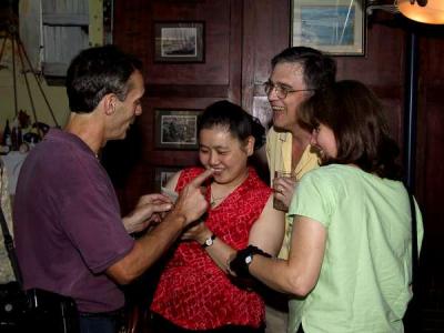 To the delight of onlookers, Scott pulls the old pull my finger routine.