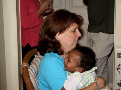 Tired Mom, contented Luke