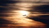 DC8 takeoff sunset aviation stock photo #SS7702