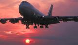 B747 landing sunset aviation stock photo #SS9912
