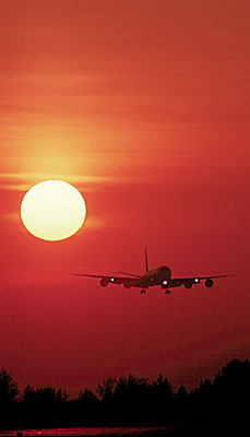 DC8 landing sunset aviation stock photo #SS9934p