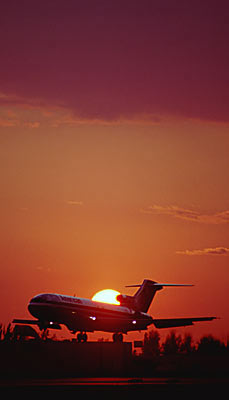 B727 landing sunset aviation stock photo #SS9711p