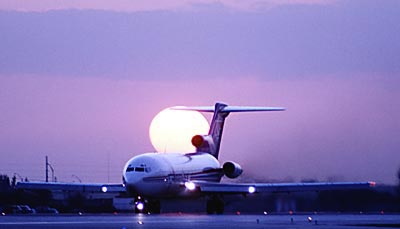 B727 takeoff sunset aviation stock photo #SS9808