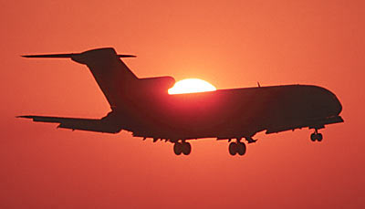 B727 landing sunset aviation stock photo #SS9919