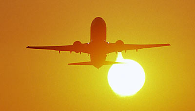 B767 takeoff sunset aviation stock photo #SS0104