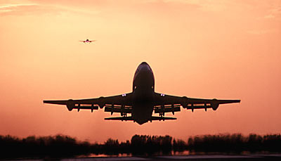 B747 takeoff sunset aviation stock photo #SS9916