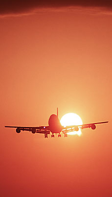B747 landing sunset aviation stock photo #SS9922p
