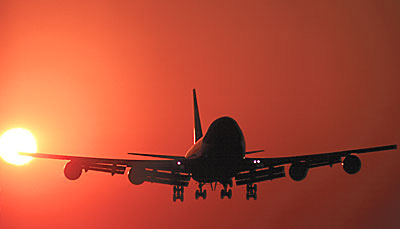B747 landing sunset aviation stock photo #SS9923