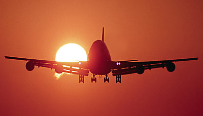 B747 landing sunset aviation stock photo #SS9930L