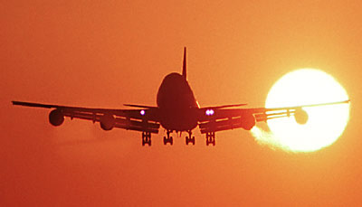 B747 landing sunset aviation stock photo #SS9931L