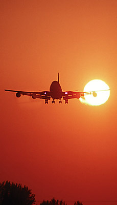 B747 landing sunset aviation stock photo #SS9931p