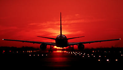 B757 takeoff sunset aviation stock photo #SS9402