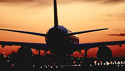 B757 takeoff sunset aviation stock photo #SS9404