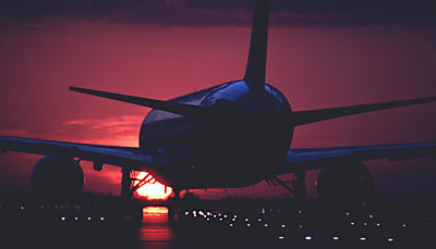 B757 takeoff sunset aviation stock photo #SS9405