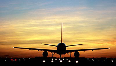 B757 takeoff sunset aviation stock photo #SS9809