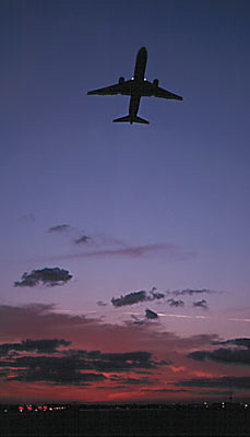 B757 takeoff sunset aviation stock photo #SS9914p