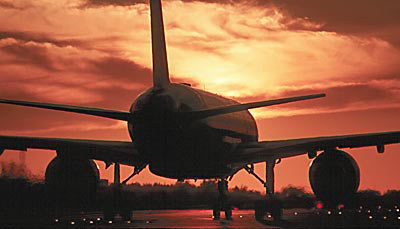 B757 takeoff sunset aviation stock photo #SS9927L