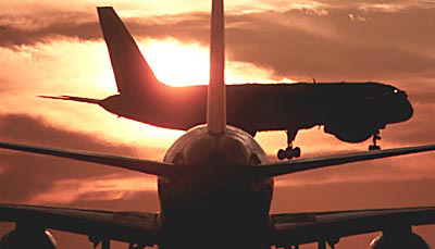B757 landing sunset aviation stock photo #SS9911