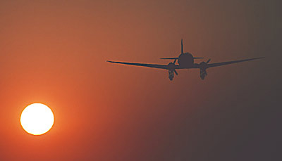 DC3 landing sunset stock photo #SS9940