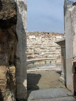 Built 2nd-3rd C., it once had a roof, with light coming from tall arched windows in the curved 
outer wall