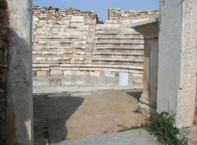 While the lower nine rows of marble seats survived intact, the 12 rows of the upper seating 
collapsed along with supporting vaults.