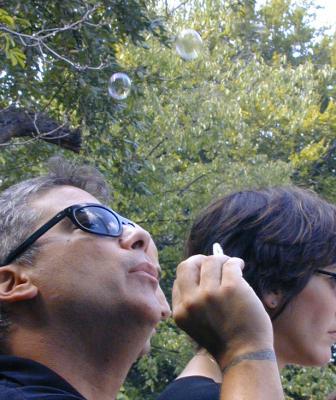 Guests do their part by blowing bubbles ....