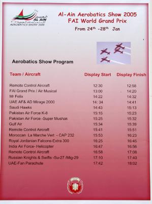 The days schedule for 25 January 2005