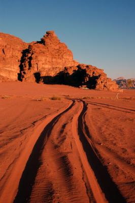 Tracks in the sand, Wadi Rum