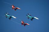 Su-27s in blue, MiG-29s in red