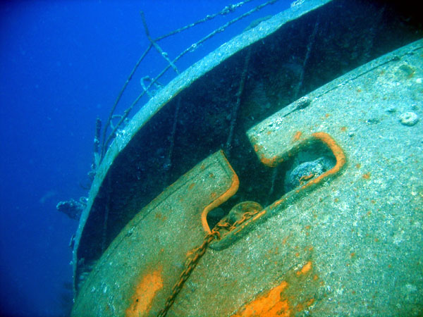 View of the stern of the Cedar Pride. Often it is clear enough to see the whole ship.