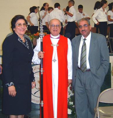 Headmistress Samira Nasser, Bishop Riah, and Palestinian Minister of Education