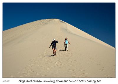 Olga and Susan running down the dune