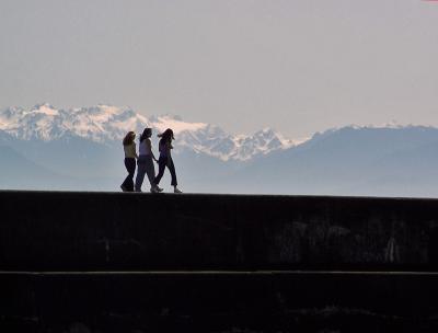 Breakwater with Olympic Mountains