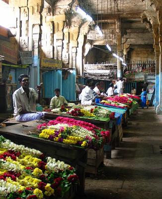 Flower vendors in Meenakshi Temple jpg