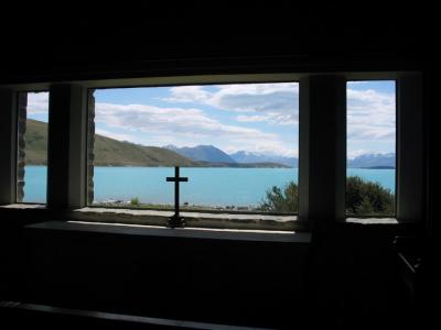 View from within the Church of the Good Shepherd at Lake Tekapo