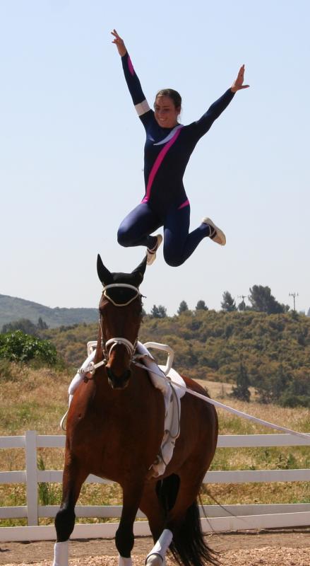 A jump in the air - landing back on the horse!
