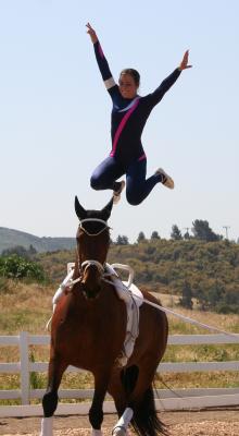 A jump in the air - landing back on the horse!