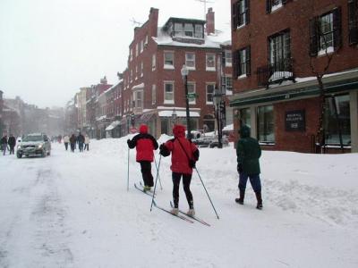 skiing down Charles Street