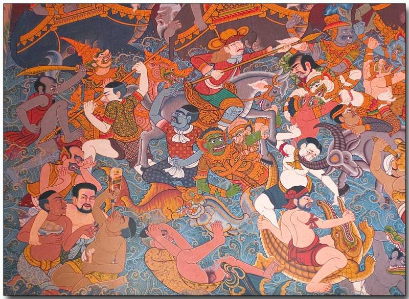 Wat Hua Lampng - graphic on inside temple wall 2