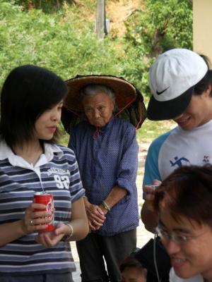 she would sell cold drinks to the hikers.  Here, she is waiting patiently for her next customer
