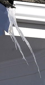 Icicles angled by the wind