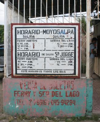 ferry timetable between Isla de Ometepe and mainland Nicaragua